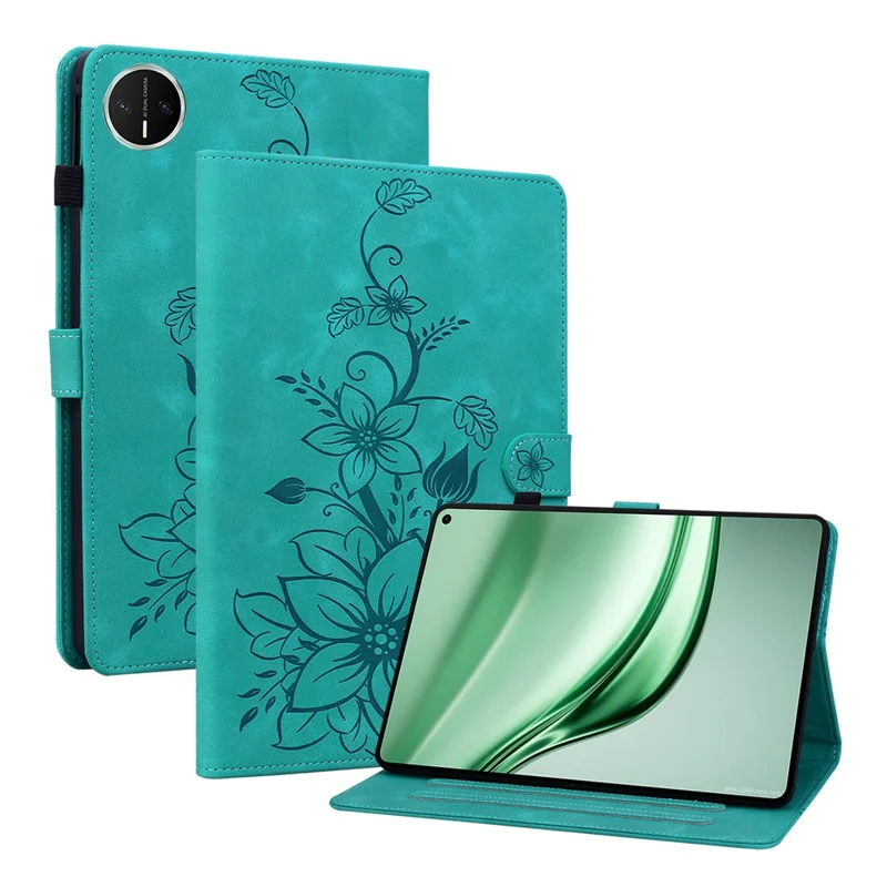 For Huawei MatePad Mini Case Lily Flower Imprint Card Slots Leather Tablet Cover - Green