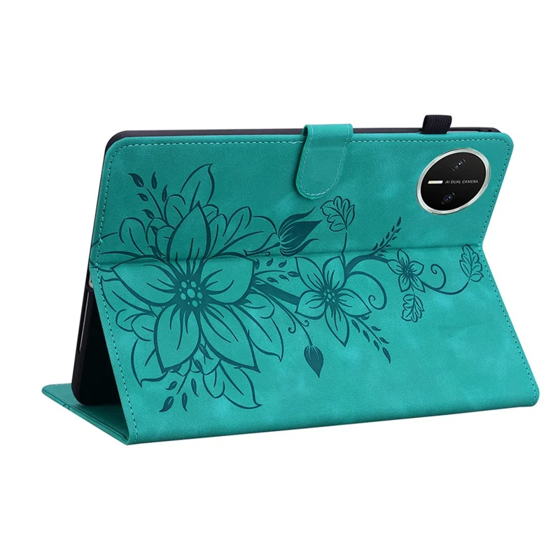 For Huawei MatePad Mini Case Lily Flower Imprint Card Slots Leather Tablet Cover - Green