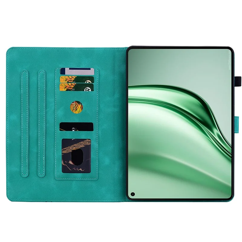 For Huawei MatePad Mini Case Lily Flower Imprint Card Slots Leather Tablet Cover - Green