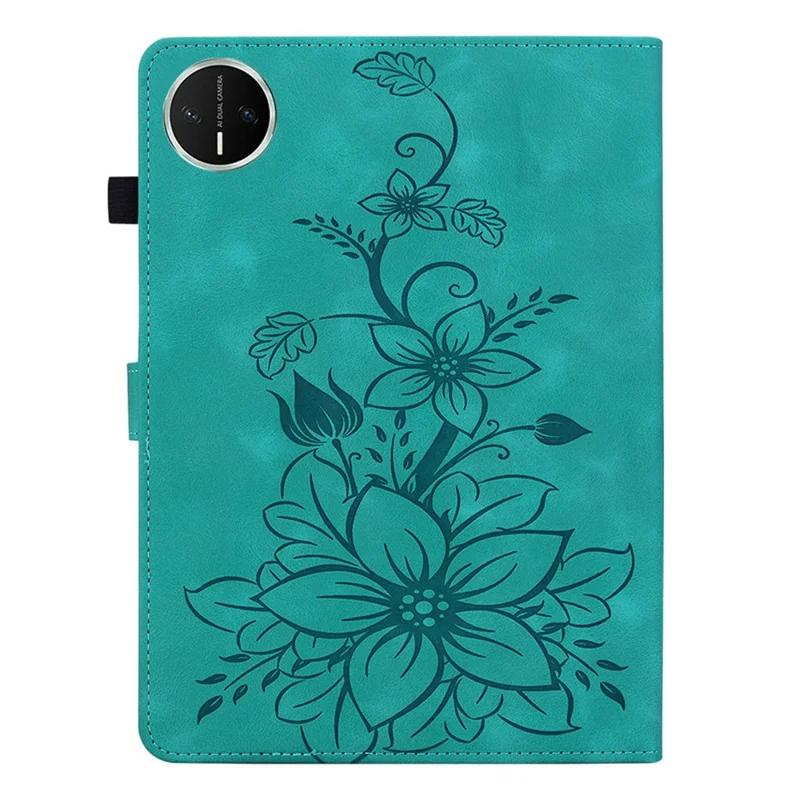 For Huawei MatePad Mini Case Lily Flower Imprint Card Slots Leather Tablet Cover - Green