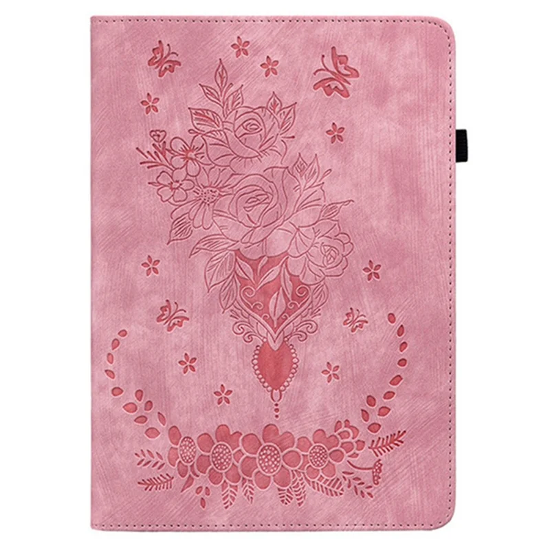 For Huawei MatePad Mini Case Card Holder Anti-Scratch Leather Cover Rose Flower Imprint - Pink