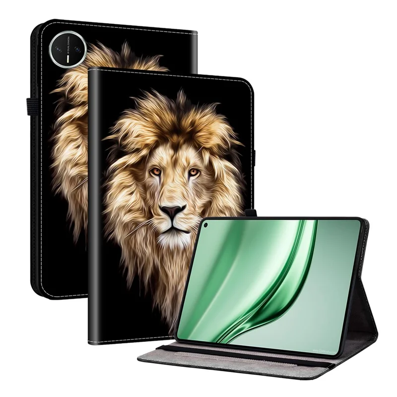 For Huawei MatePad Mini Leather Case Pattern Printed Stand Tablet Cover with Card Slots - Lion Head