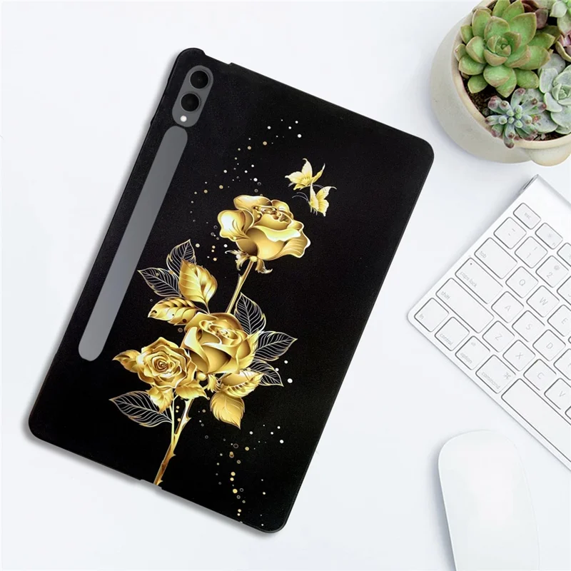غطاء TPU لهاتف سامسونج جالكسي تاب إس11 ألترا بطباعة نمط أنيق - وردة ذهبية وفراشة
