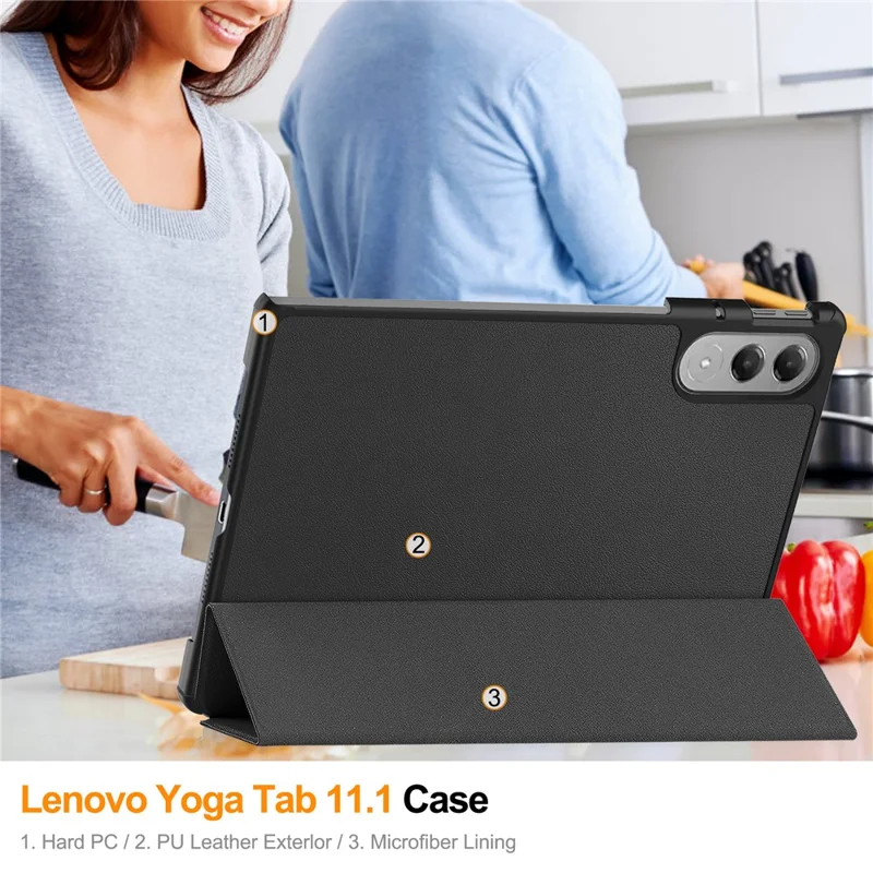 For Lenovo Yoga Tab 11.1 Case Anti-Drop Leather Stand Tablet Cover - Black