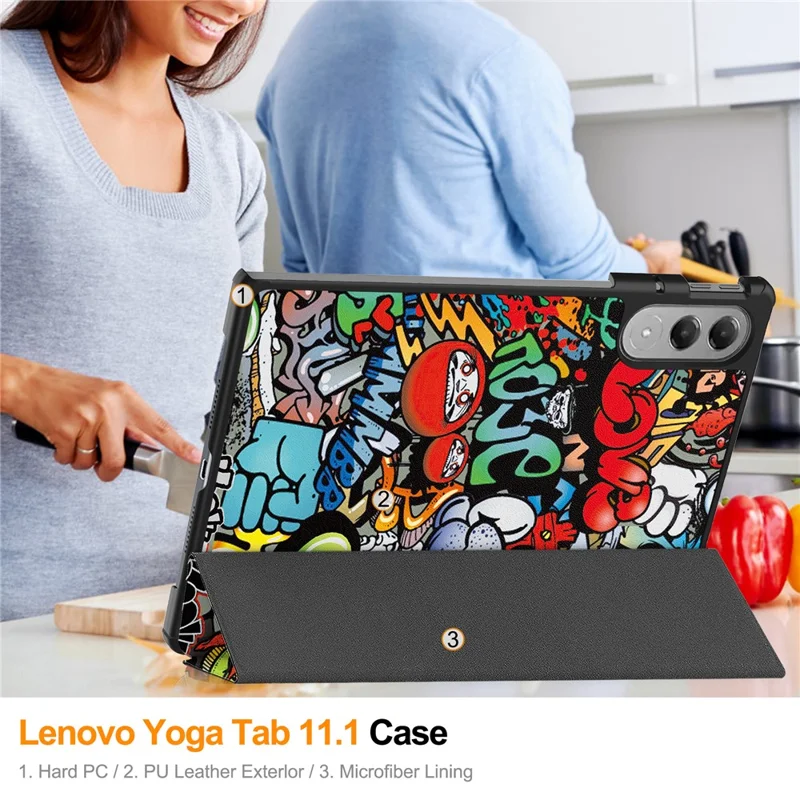 For Lenovo Yoga Tab 11.1 Case Pattern Print Leather Stand Tablet Cover - Graffiti