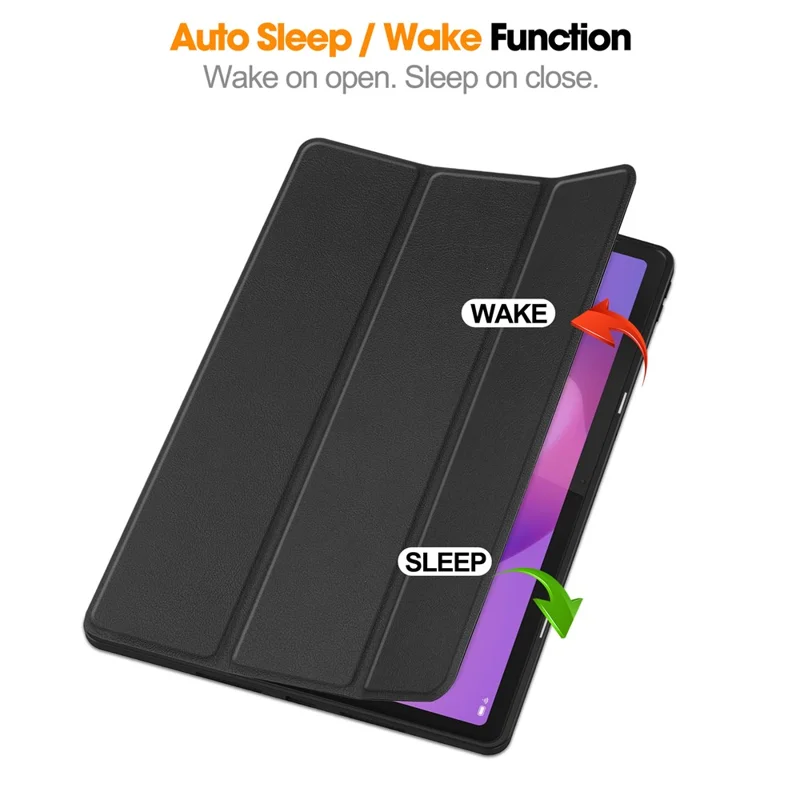 For Lenovo Idea Tab Plus Stand Case Shock-Absorbent Leather Tablet Cover with Pen Slot - Black