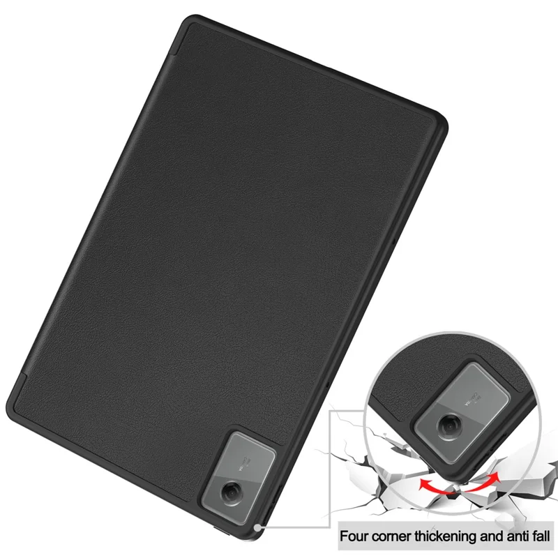 For Lenovo Idea Tab Plus Stand Case Shock-Absorbent Leather Tablet Cover with Pen Slot - Black