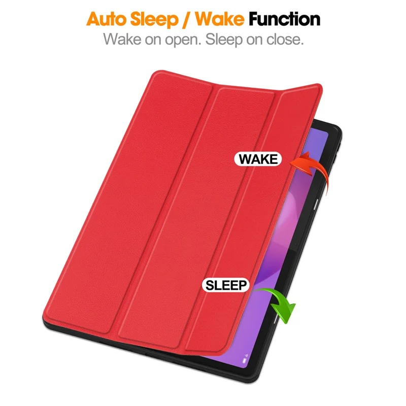 For Lenovo Idea Tab Plus Stand Case Shock-Absorbent Leather Tablet Cover with Pen Slot - Red