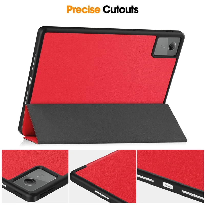 For Lenovo Idea Tab Plus Stand Case Shock-Absorbent Leather Tablet Cover with Pen Slot - Red