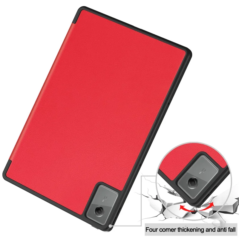 For Lenovo Idea Tab Plus Stand Case Shock-Absorbent Leather Tablet Cover with Pen Slot - Red