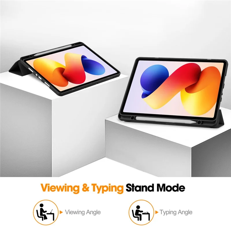 Standhoes voor Xiaomi Redmi Pad 2 Pro, Stootabsorberend Leren Tablet Hoest met Penhouder - Zwart