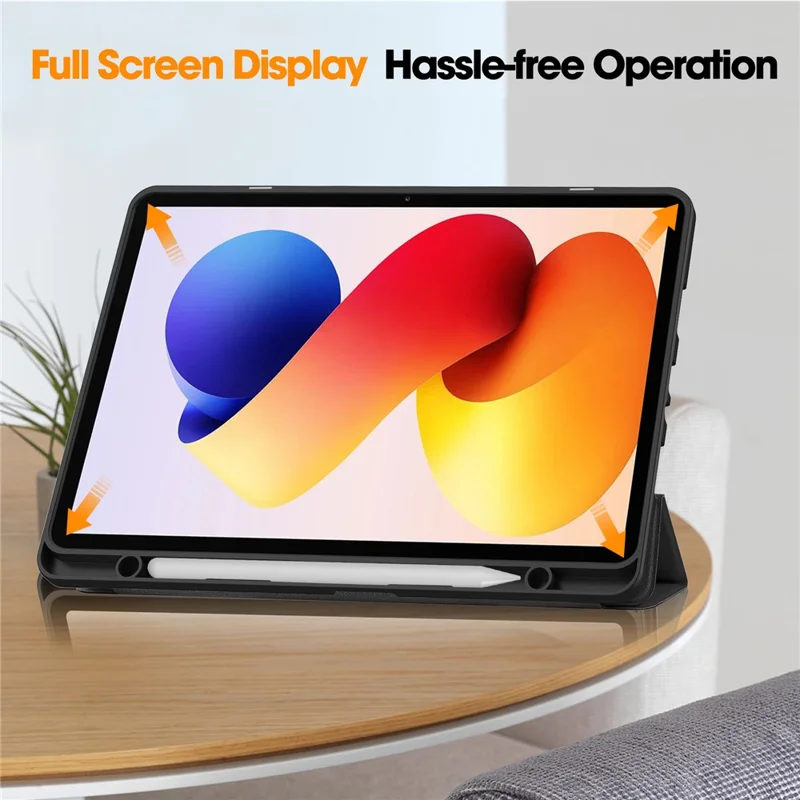 Standhoes voor Xiaomi Redmi Pad 2 Pro, Stootabsorberend Leren Tablet Hoest met Penhouder - Zwart