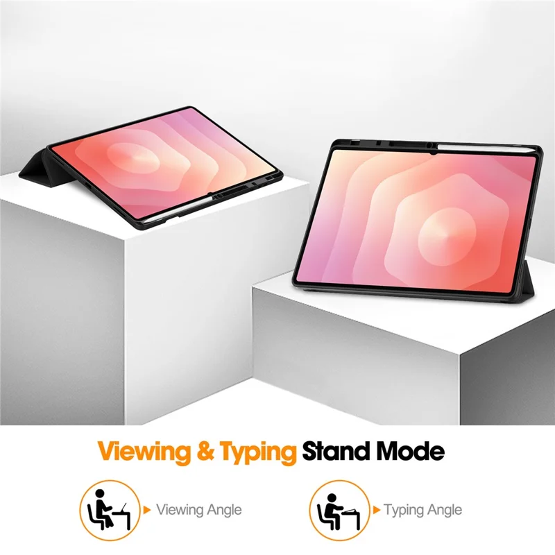 Standtaske til Samsung Galaxy Tab S11 Ultra, støddæmpende lædertilbehør med penneholder - Sort