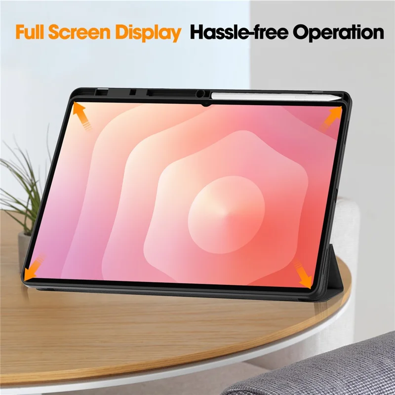 Standtaske til Samsung Galaxy Tab S11 Ultra, støddæmpende lædertilbehør med penneholder - Sort