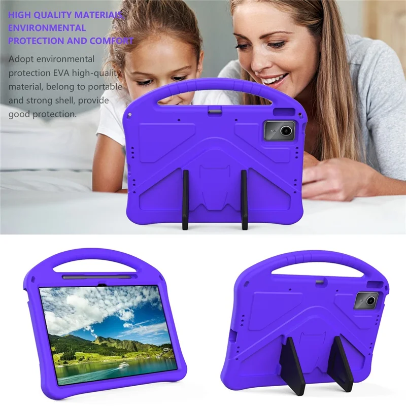 For Lenovo Idea Tab Plus Case EVA Tablet Cover with Handle Kickstand Children Friendly - Purple