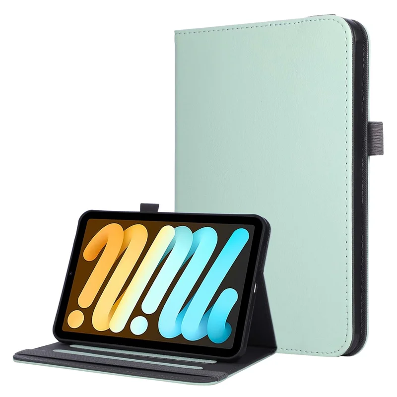 For iPad mini (2024)  /  (2021) Case Foldable Stand Leather Tablet Cover with Handheld Wristband - Green