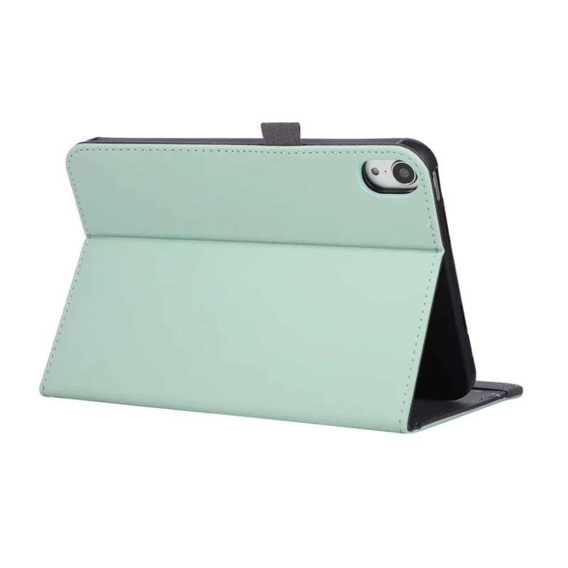 For iPad mini (2024)  /  (2021) Case Foldable Stand Leather Tablet Cover with Handheld Wristband - Green