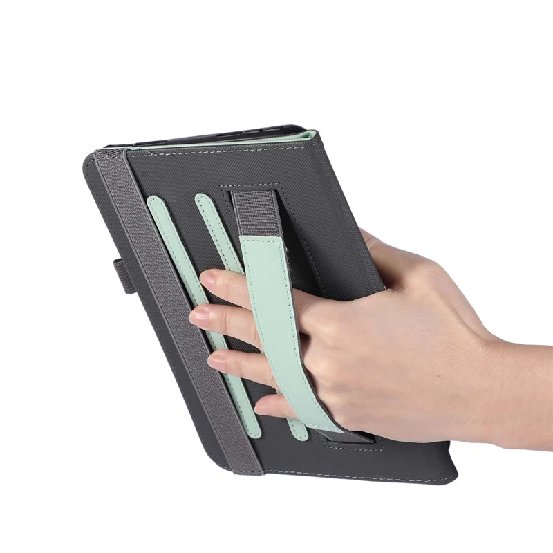 For iPad mini (2024)  /  (2021) Case Foldable Stand Leather Tablet Cover with Handheld Wristband - Green