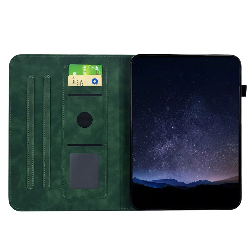 For iPad mini (2024) / mini (2021) Case Imprinted Plum Blossom Stand Card Slots Leather Tablet Cover with Auto Sleep / Wake - Green