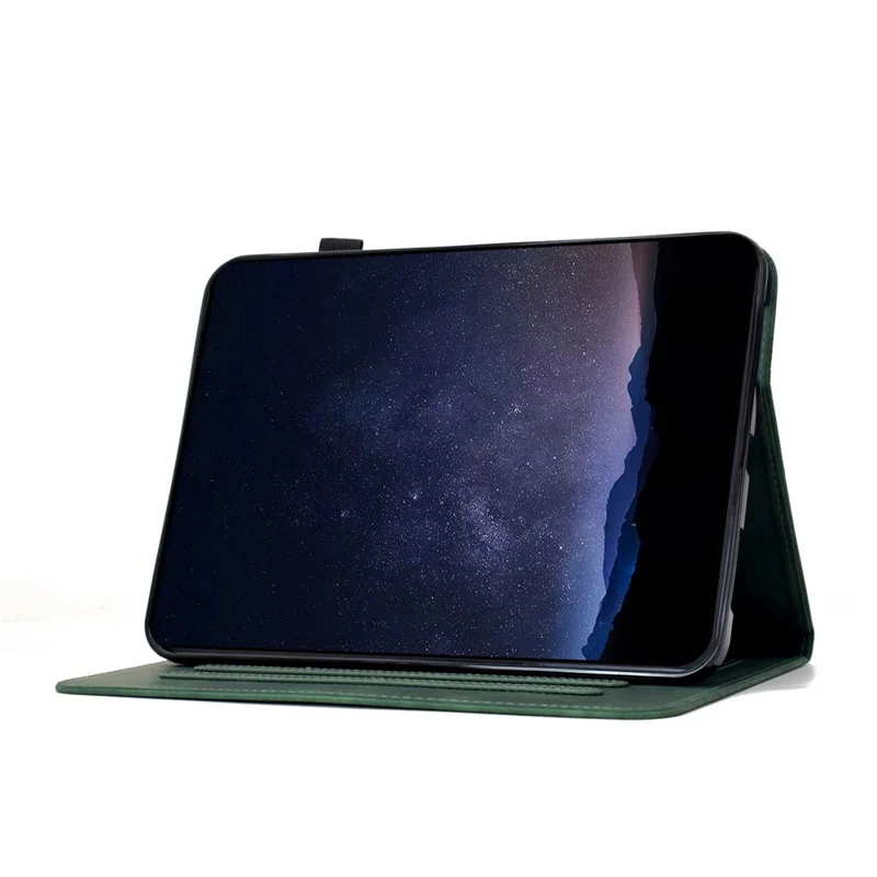 For iPad mini (2024) / mini (2021) Case Imprinted Plum Blossom Stand Card Slots Leather Tablet Cover with Auto Sleep / Wake - Green