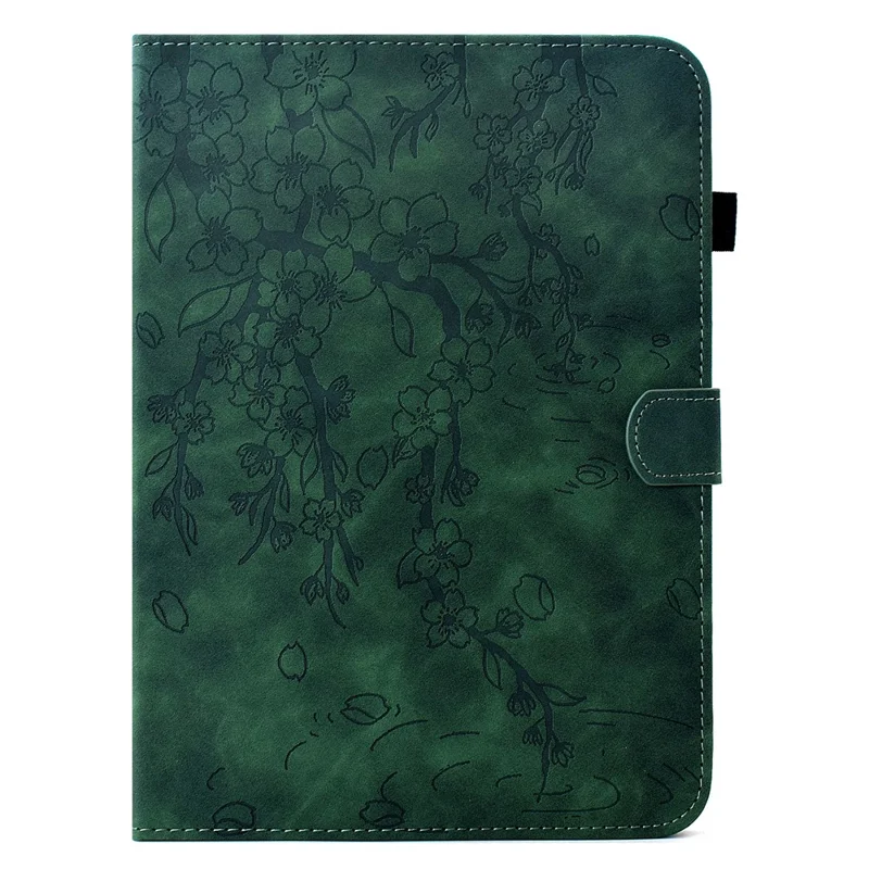 For iPad mini (2024) / mini (2021) Case Imprinted Plum Blossom Stand Card Slots Leather Tablet Cover with Auto Sleep / Wake - Green
