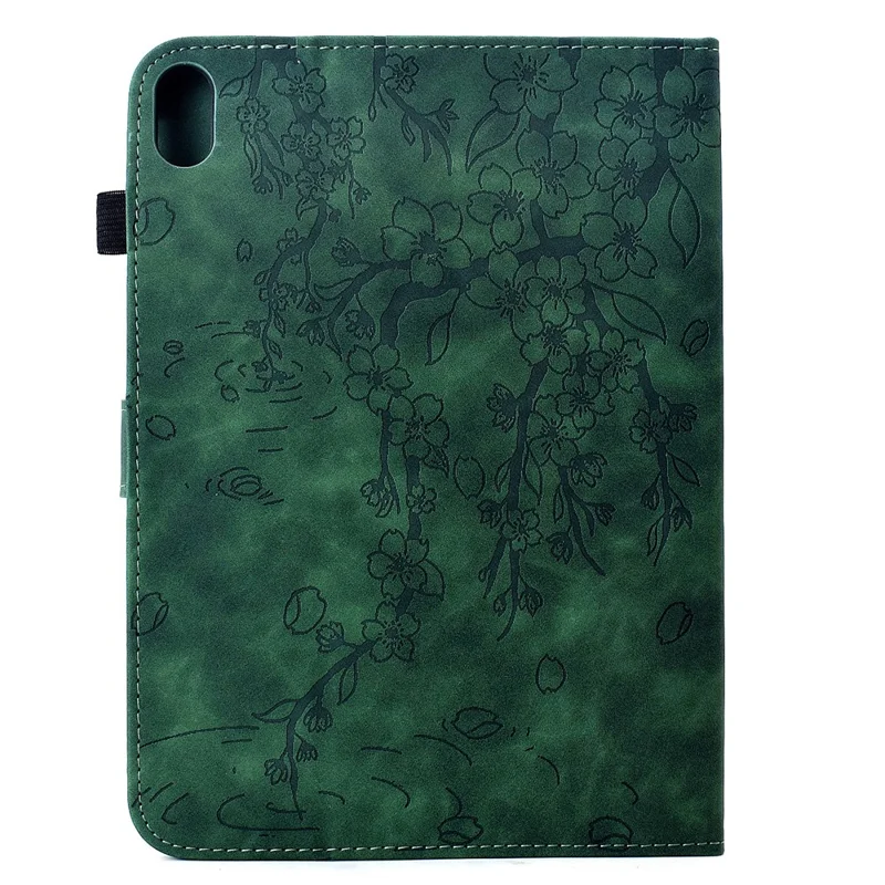 For iPad mini (2024) / mini (2021) Case Imprinted Plum Blossom Stand Card Slots Leather Tablet Cover with Auto Sleep / Wake - Green