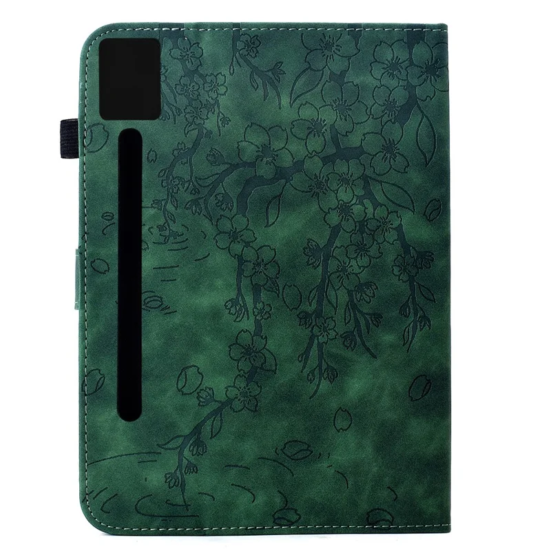 غطاء جراب لينوفو أيديا تاب برو / تاب P12 برو الجيل 2 بنمط زهرة الخوخ المطبوع مع حامل وفتحات لوضع البطاقات من الجلد مع وظيفة الإغلاق/الاستيقاظ التلقائي - أخضر