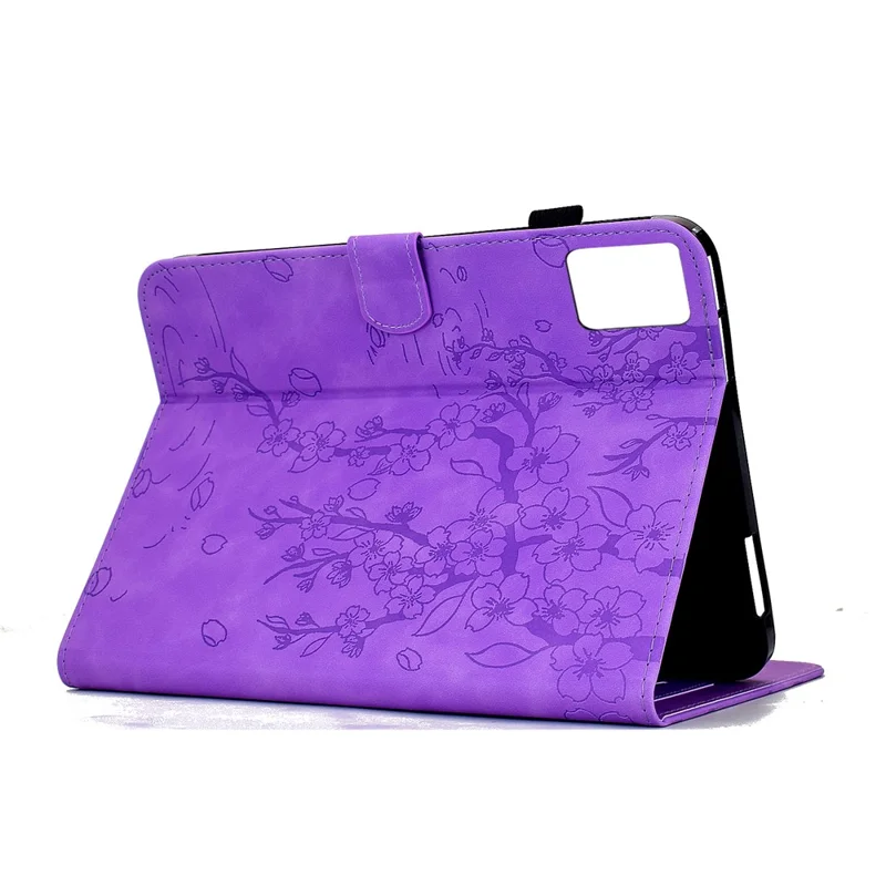 For Lenovo Tab M9 Case Imprinted Plum Blossom Stand Card Slots Leather Tablet Cover with Auto Sleep / Wake - Light Purple