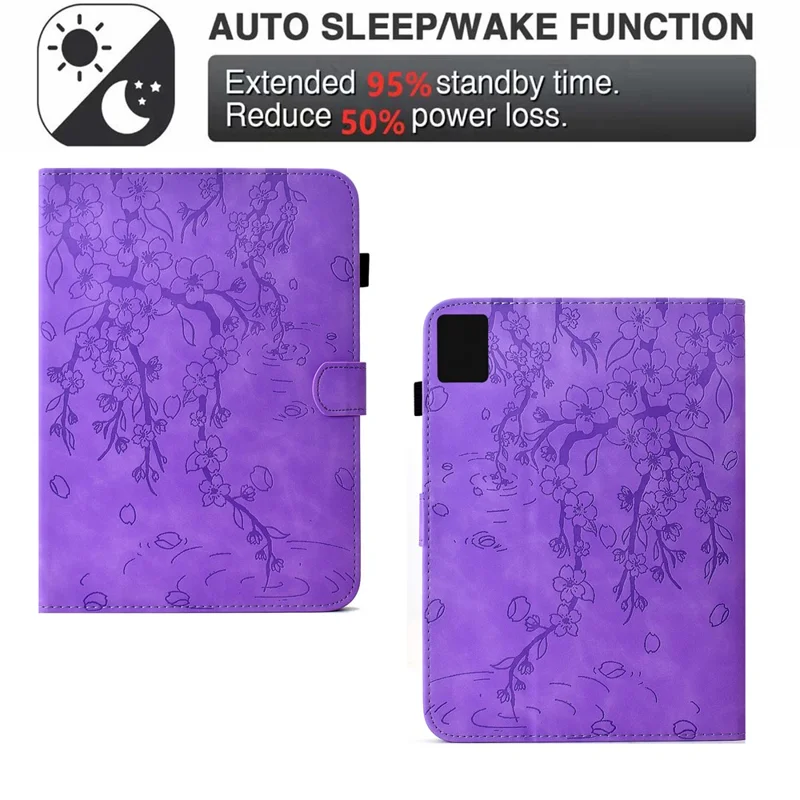 For Lenovo Tab M9 Case Imprinted Plum Blossom Stand Card Slots Leather Tablet Cover with Auto Sleep / Wake - Light Purple