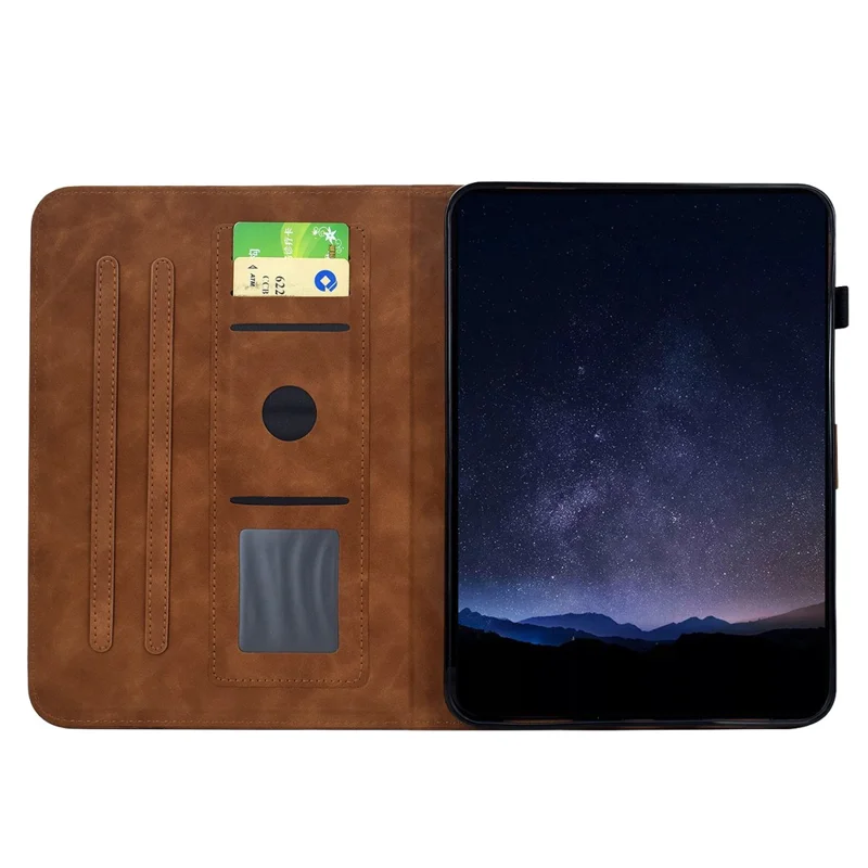 For Samsung Galaxy Tab A11+ / A9+ Case Imprinted Plum Blossom Stand Card Slots Leather Tablet Cover with Auto Sleep / Wake - Brown
