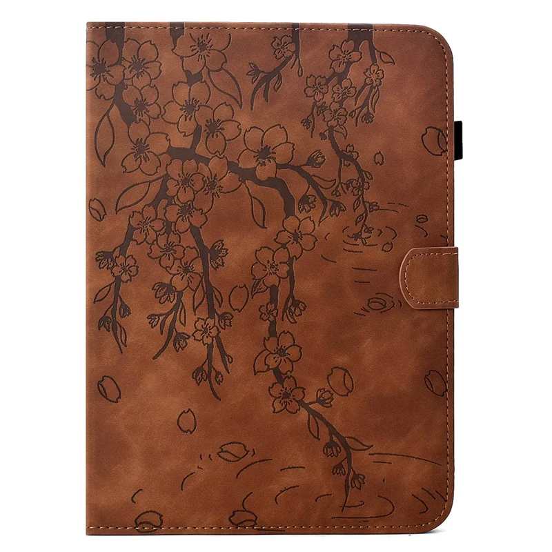 For Samsung Galaxy Tab A11+ / A9+ Case Imprinted Plum Blossom Stand Card Slots Leather Tablet Cover with Auto Sleep / Wake - Brown