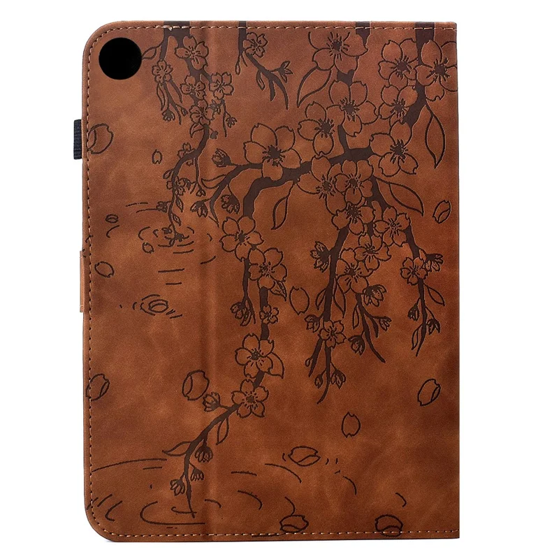 For Samsung Galaxy Tab A11+ / A9+ Case Imprinted Plum Blossom Stand Card Slots Leather Tablet Cover with Auto Sleep / Wake - Brown
