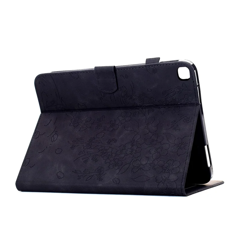 Leather Case for Samsung Galaxy Tab S6 Lite (2024) / (2022) / (2020) Imprinted Plum Blossom Stand Card Slots Tablet Cover with Auto Sleep / Wake - Black