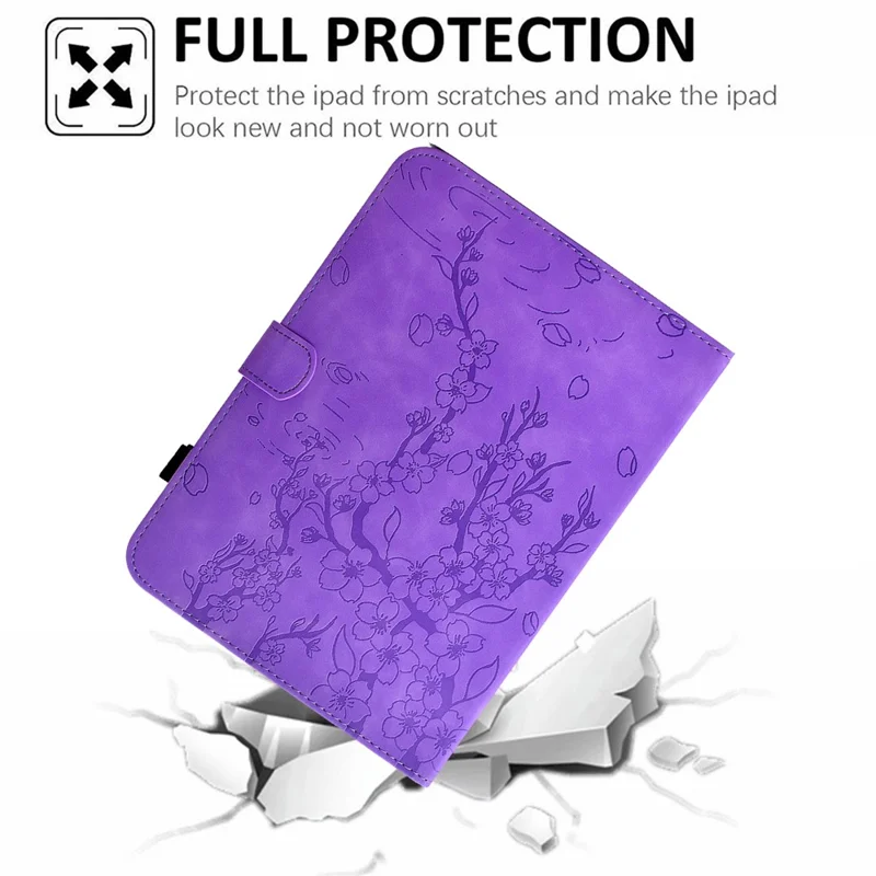 For Samsung Galaxy Tab S10 FE+ Case Imprinted Plum Blossom Stand Card Slots Leather Tablet Cover with Auto Sleep / Wake - Light Purple