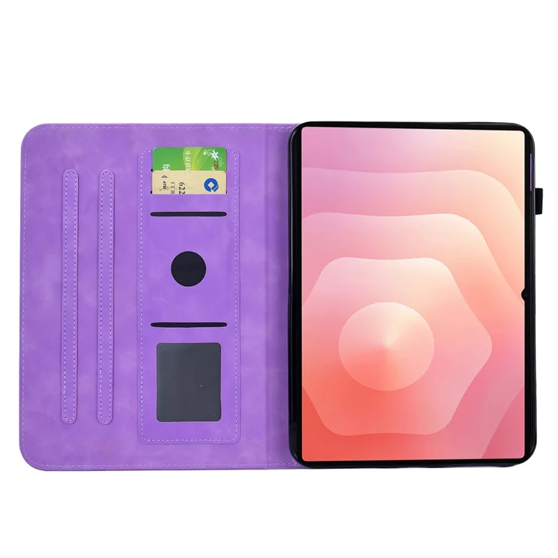 For Samsung Galaxy Tab S11 Case Imprinted Plum Blossom Stand Card Slots Leather Tablet Cover with Auto Sleep / Wake - Light Purple