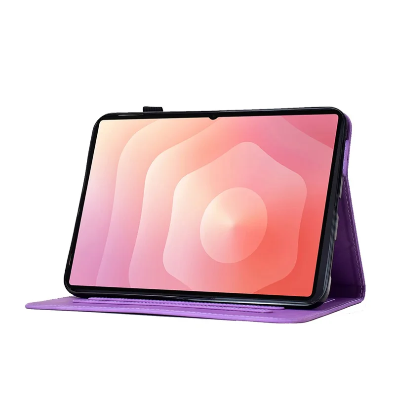 For Samsung Galaxy Tab S11 Case Imprinted Plum Blossom Stand Card Slots Leather Tablet Cover with Auto Sleep / Wake - Light Purple