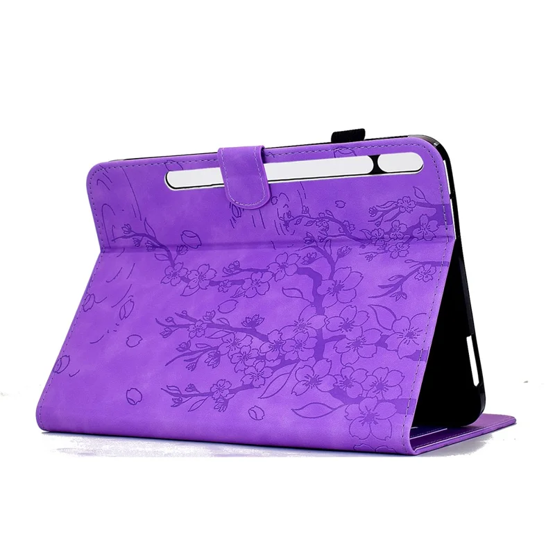 For Samsung Galaxy Tab S11 Case Imprinted Plum Blossom Stand Card Slots Leather Tablet Cover with Auto Sleep / Wake - Light Purple