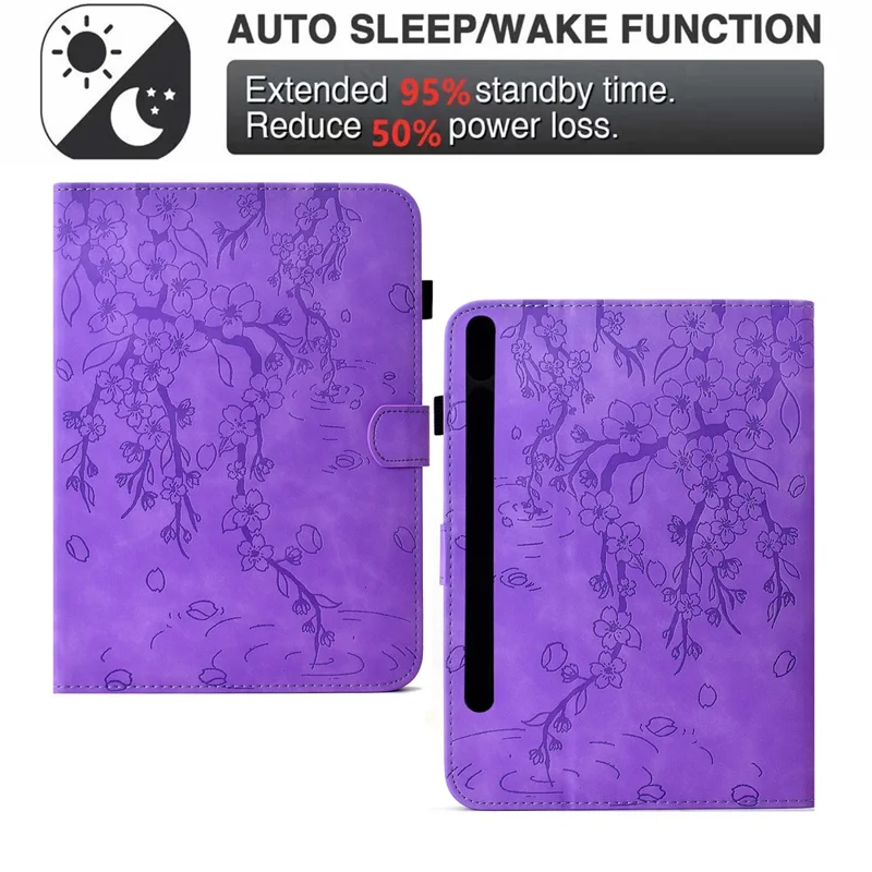For Samsung Galaxy Tab S11 Case Imprinted Plum Blossom Stand Card Slots Leather Tablet Cover with Auto Sleep / Wake - Light Purple