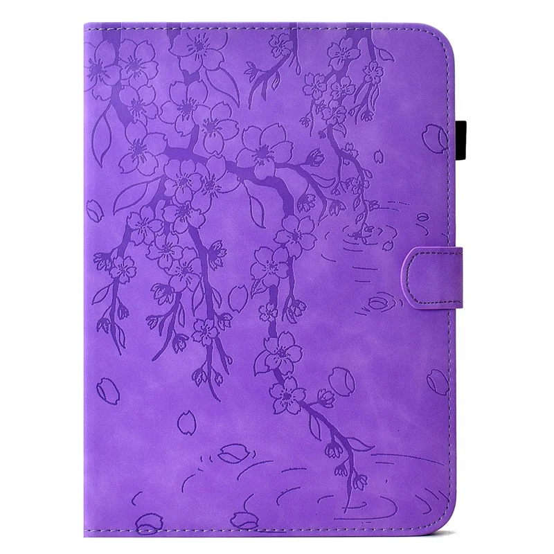 For Samsung Galaxy Tab S11 Case Imprinted Plum Blossom Stand Card Slots Leather Tablet Cover with Auto Sleep / Wake - Light Purple