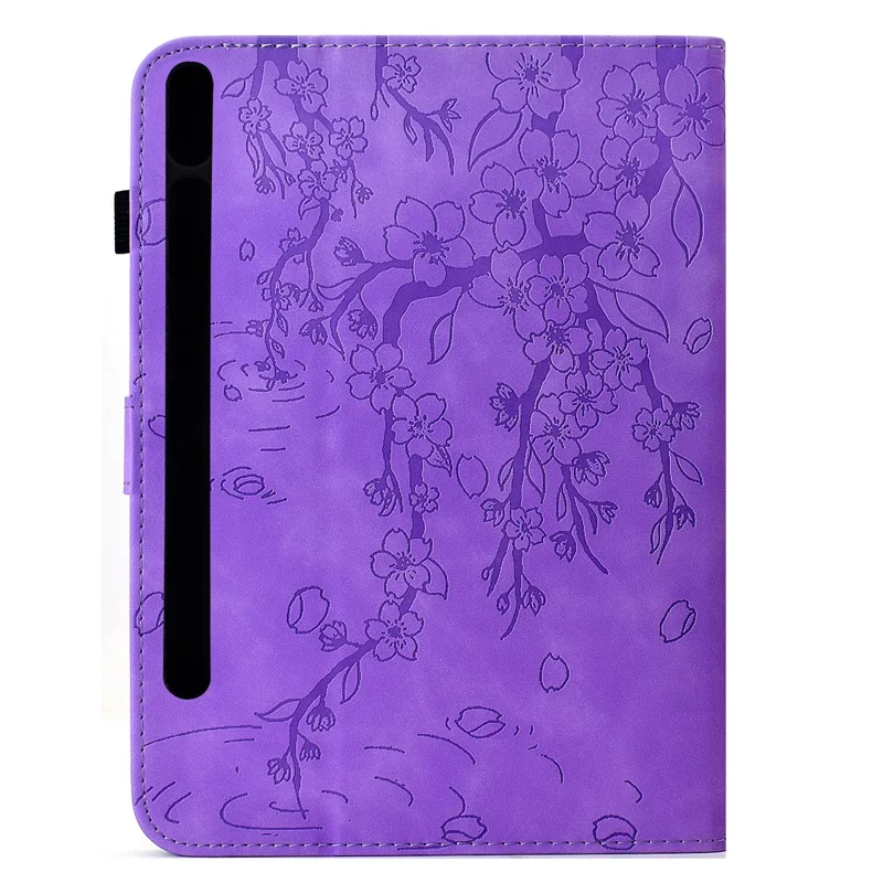 For Samsung Galaxy Tab S11 Case Imprinted Plum Blossom Stand Card Slots Leather Tablet Cover with Auto Sleep / Wake - Light Purple