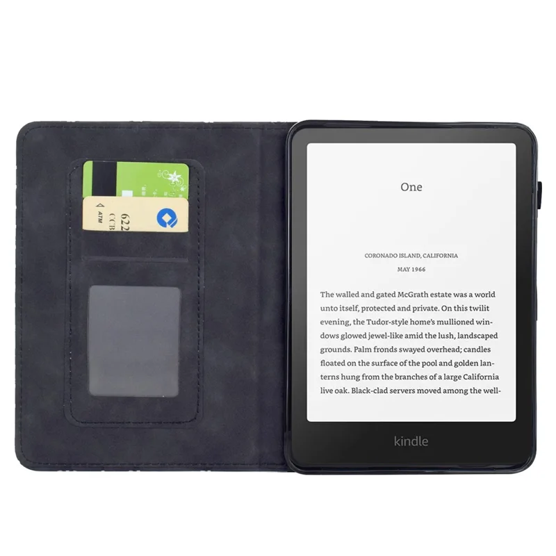 For Amazon Kindle Paperwhite (2024) Case Imprinted Plum Blossom Stand Card Slots Leather Tablet Cover with Auto Sleep / Wake - Black