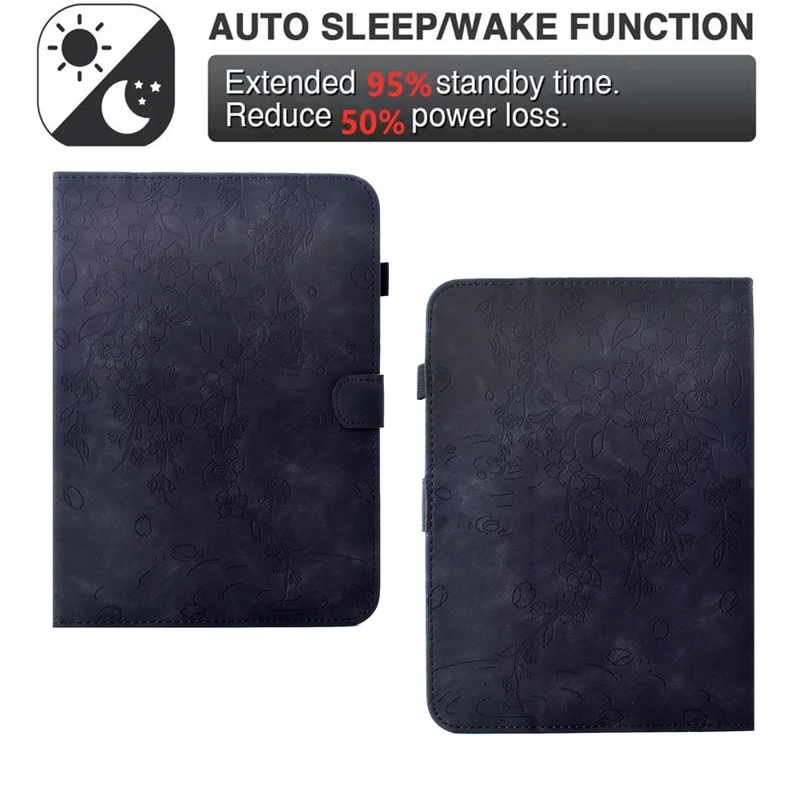For Amazon Kindle Paperwhite (2024) Case Imprinted Plum Blossom Stand Card Slots Leather Tablet Cover with Auto Sleep / Wake - Black