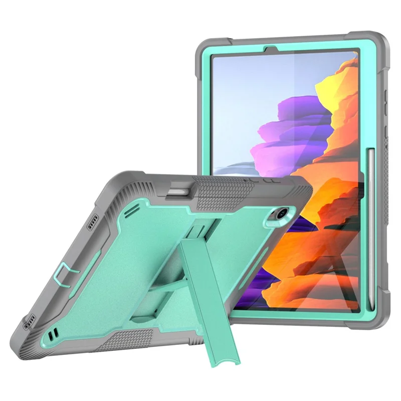 For Samsung Galaxy Tab S11 Case Kickstand Silicone + PC Impact Protective Tablet Cover - Mint Green  /  Grey