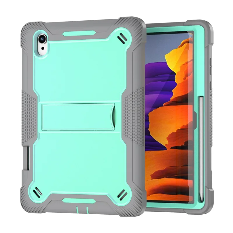 For Samsung Galaxy Tab S11 Case Kickstand Silicone + PC Impact Protective Tablet Cover - Mint Green  /  Grey