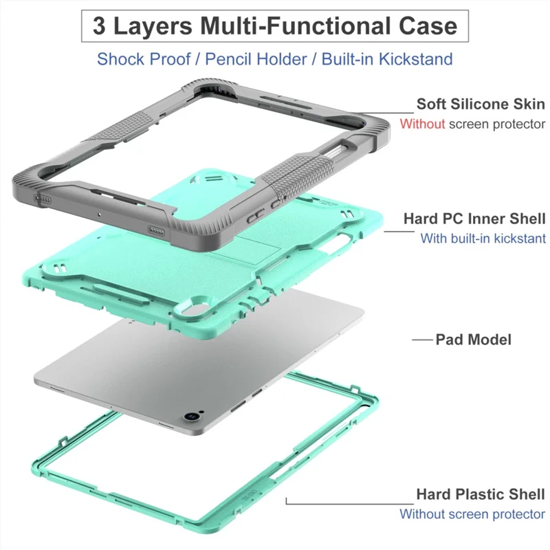 For Samsung Galaxy Tab S11 Case Kickstand Silicone + PC Impact Protective Tablet Cover - Mint Green  /  Grey