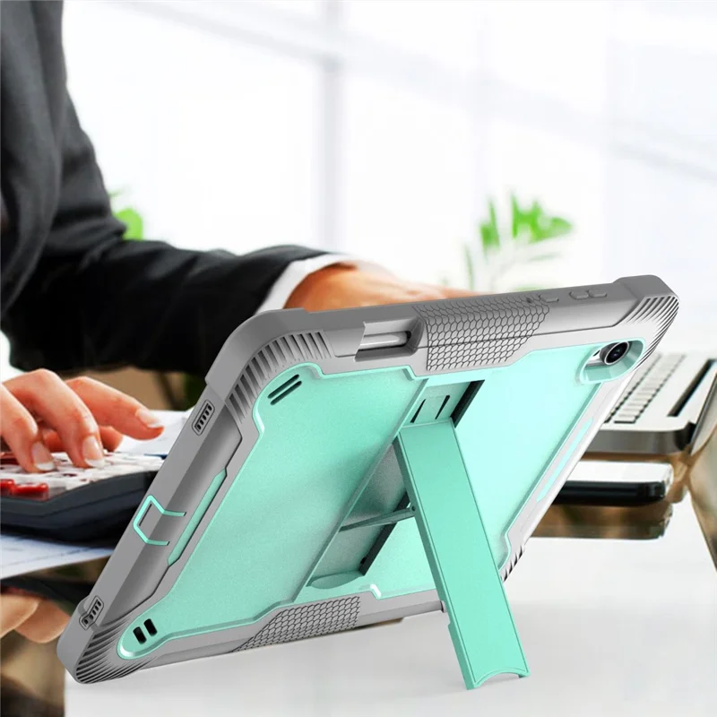 For Samsung Galaxy Tab S11 Case Kickstand Silicone + PC Impact Protective Tablet Cover - Mint Green  /  Grey