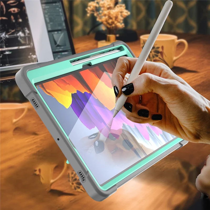 For Samsung Galaxy Tab S11 Case Kickstand Silicone + PC Impact Protective Tablet Cover - Mint Green  /  Grey