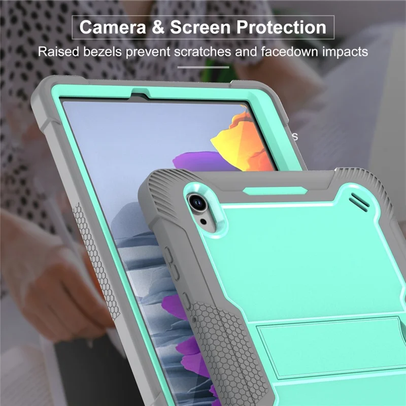 For Samsung Galaxy Tab S11 Case Kickstand Silicone + PC Impact Protective Tablet Cover - Mint Green  /  Grey