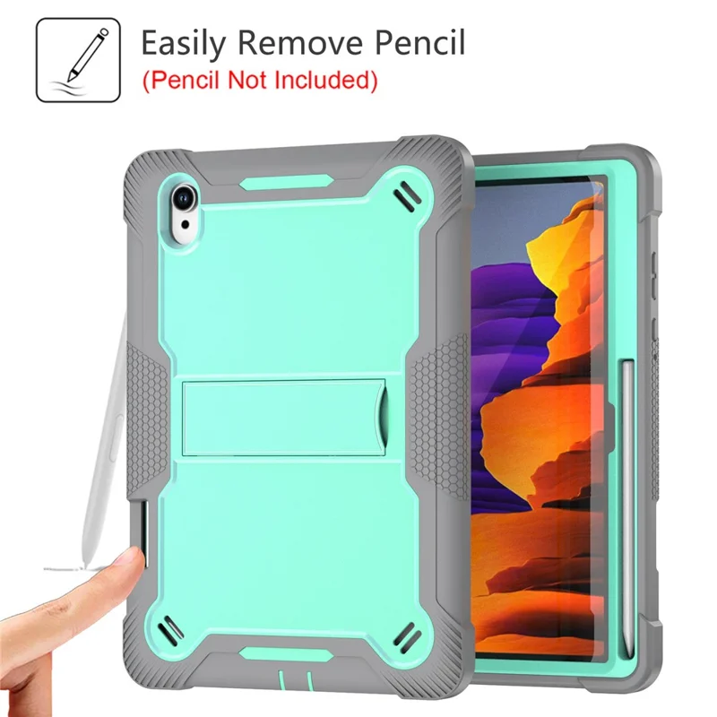 For Samsung Galaxy Tab S11 Case Kickstand Silicone + PC Impact Protective Tablet Cover - Mint Green  /  Grey
