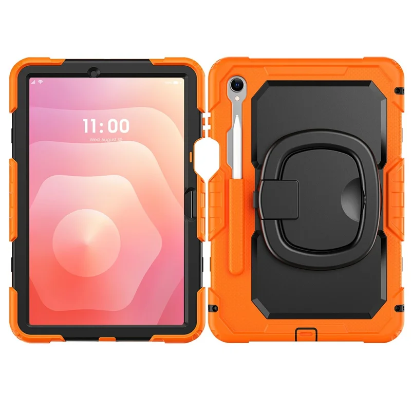 Samsung Galaxy Tab S11 Custodia con Supporto in PC + Custodia in Silicone per Tablet con Tracolla - Arancione